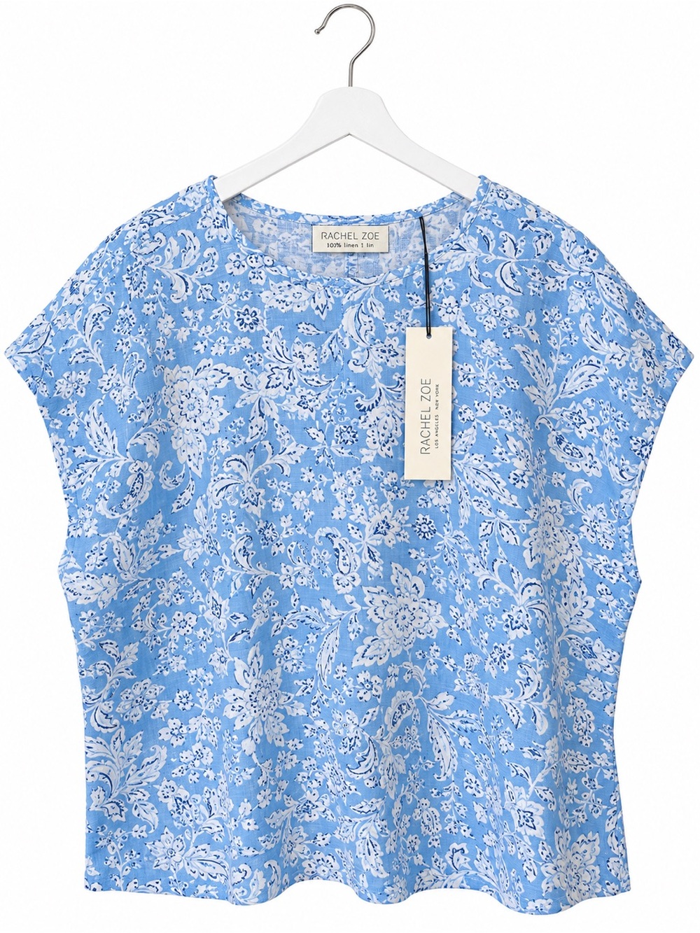 Rachel Zoe Linen Floral Top Button Back